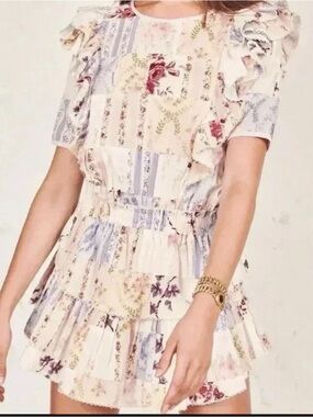 Loveshackfancy Floral Patchwork Ruffle Dress with Elastic Waist size S